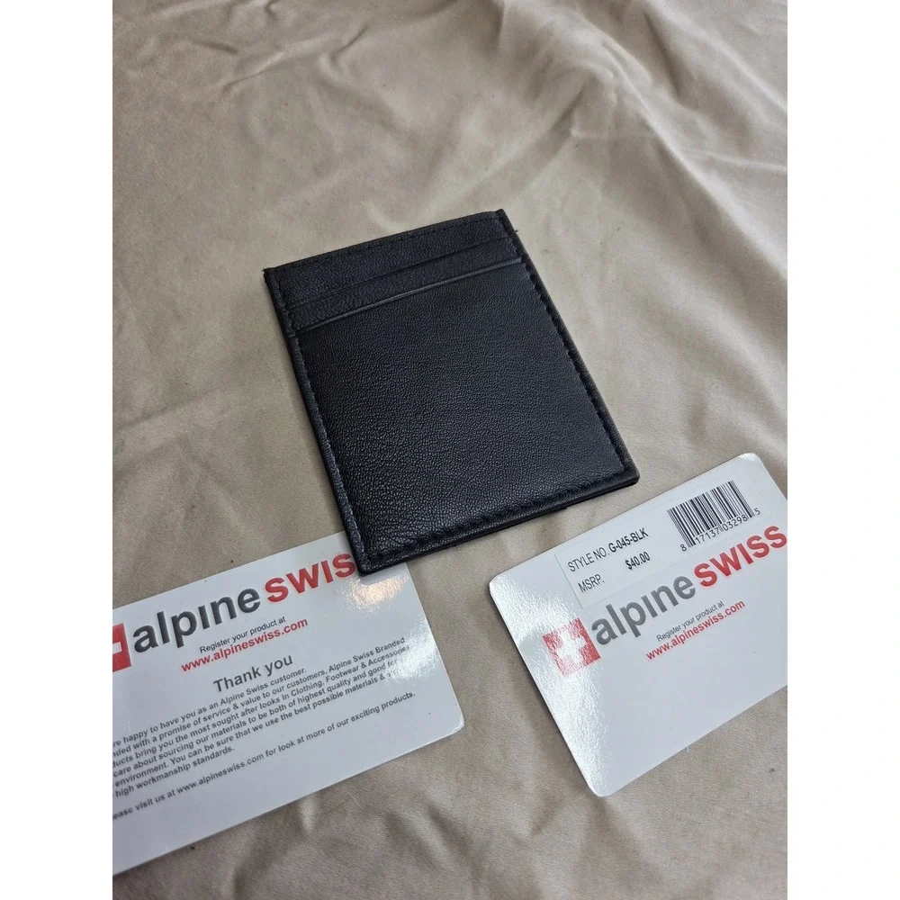 Men's Alpine Swiss Slim Card Holder Wallet Black Leather NWT
